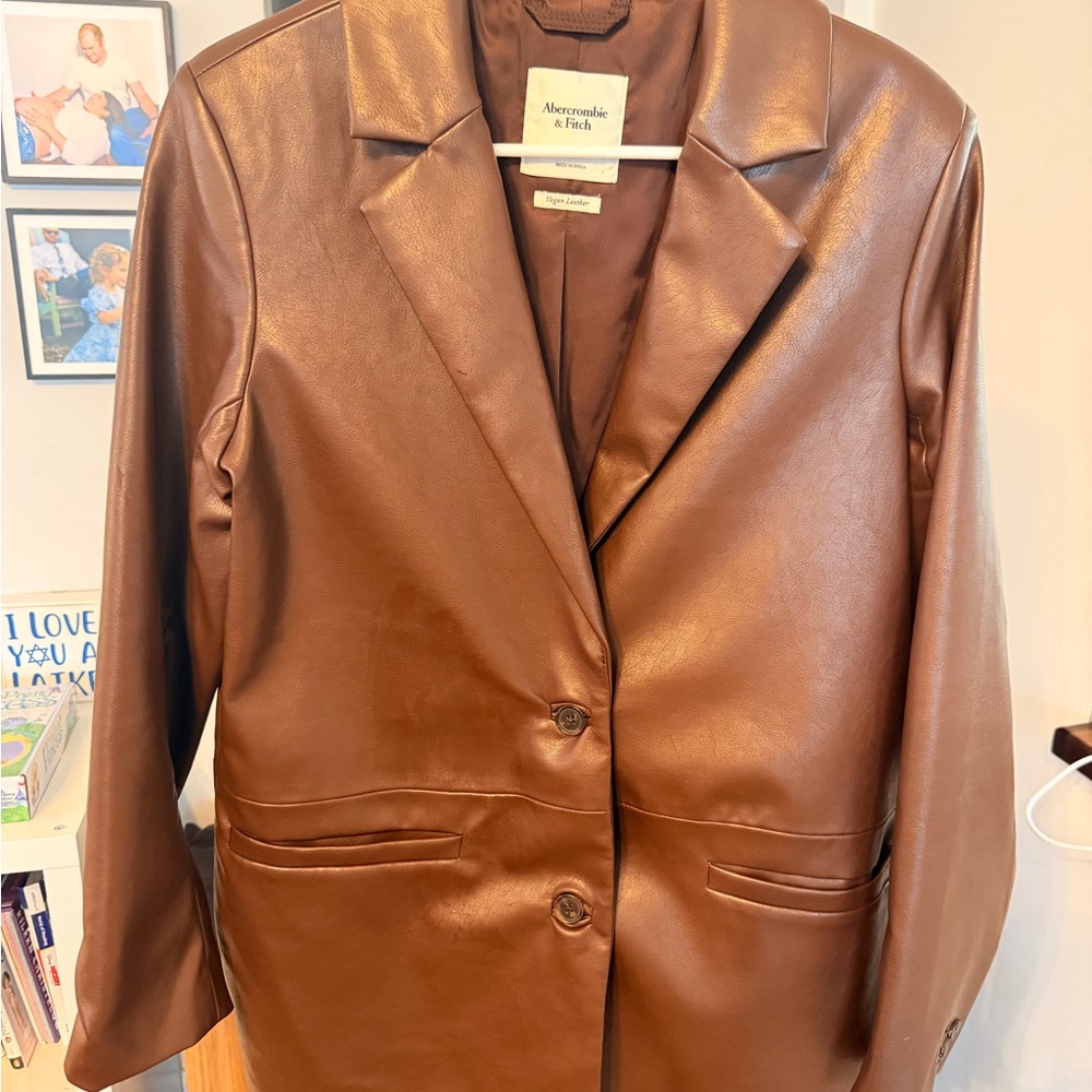 Abercrombie & Fitch Women's Vegan Leather Blazer Brown